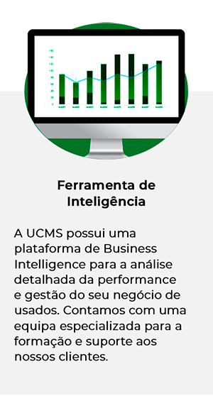 Ferramenta de Inteligência
                                                                                            A UCMS possui uma plataforma de Business Intelligence para a análise detalhada da performance e gestão do seu negócio de usados. Contamos com uma equipa especializada para a formação e suporte aos nossos clientes.
